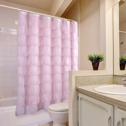 Pink Shower Curtain Sheer Ruffle Shower Curtain for Bathroom 72 in Long