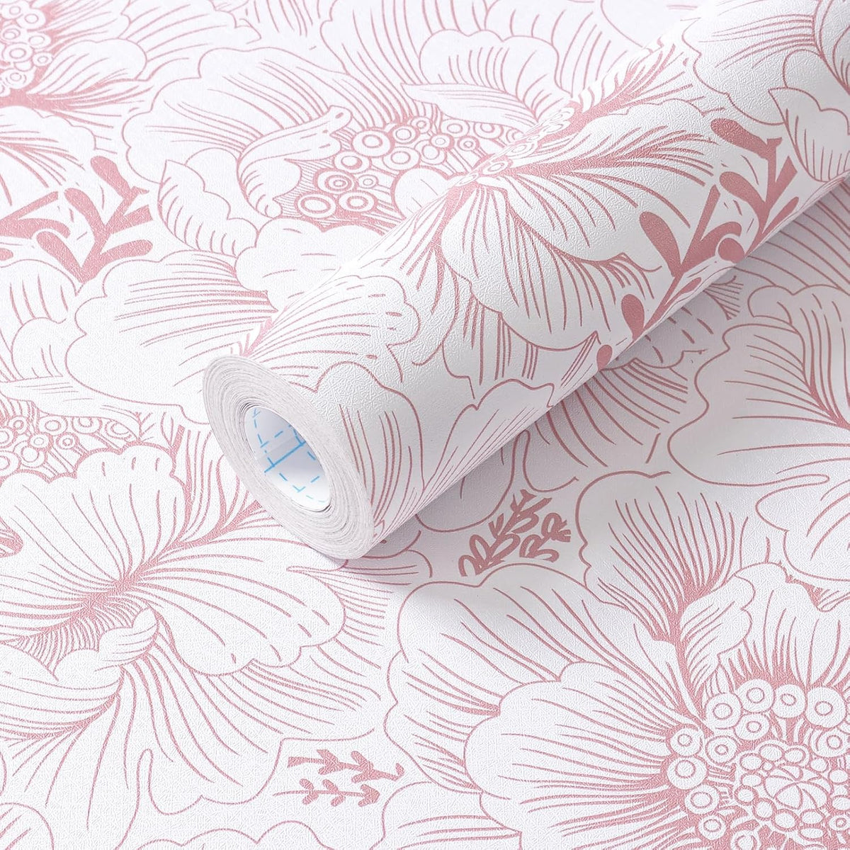 Floral Wallpaper Peel and Stick Pink and White Contact Paper Boho Modern Removable Self Adhesive Waterproof Nursery Wall Paper for Bedroom Bathroom Cabinets Decor Vinyl 17.3" X 393.7"