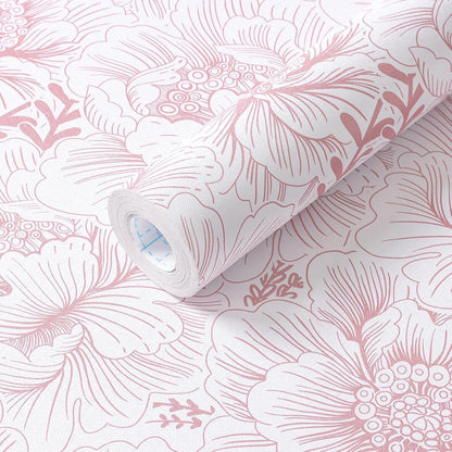 Floral Wallpaper Peel and Stick Pink and White Contact Paper Boho Modern Removable Self Adhesive Waterproof Nursery Wall Paper for Bedroom Bathroom Cabinets Decor Vinyl 17.3" X 393.7"