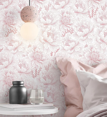 Floral Wallpaper Peel and Stick Pink and White Contact Paper Boho Modern Removable Self Adhesive Waterproof Nursery Wall Paper for Bedroom Bathroom Cabinets Decor Vinyl 17.3" X 393.7"
