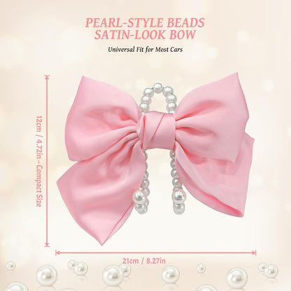 2 PCS Bow Pearl Car Seat Headrest Hook – Cute Purse Hook for Car, Girly Interior Decoration Accessories Hook Hanger, Seatback Holder for Purses & Bags, Elegant Car Organizer (Pink)