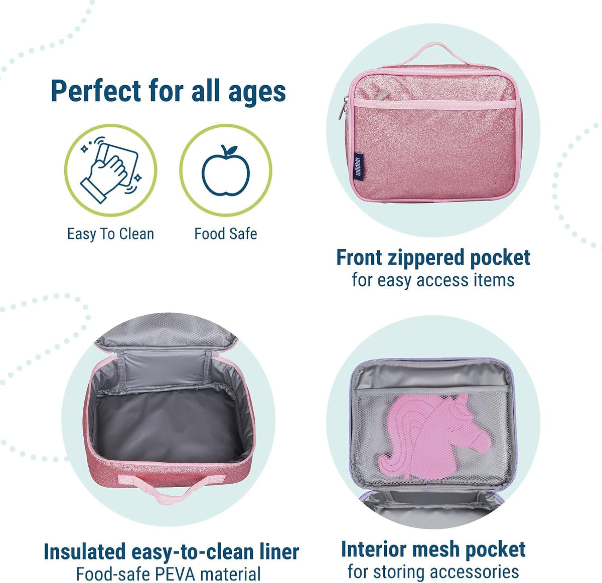 Kids Insulated Lunch Box, Pink Glitter