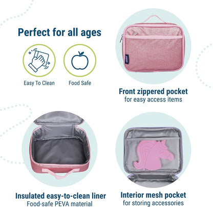 Kids Insulated Lunch Box, Pink Glitter
