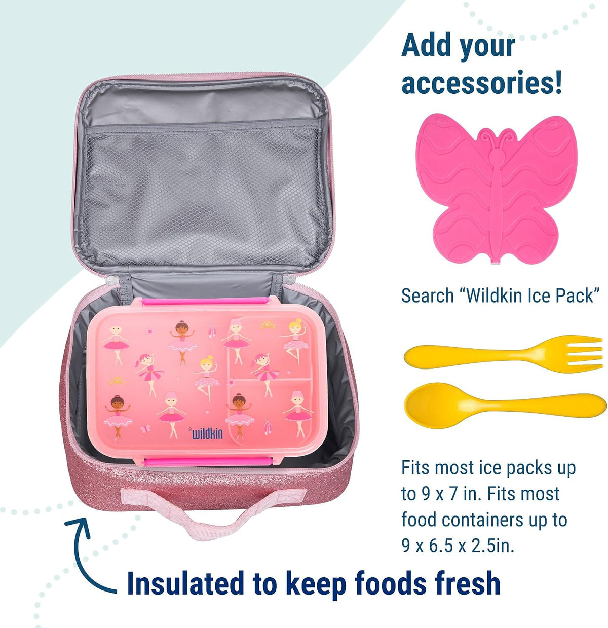 Kids Insulated Lunch Box, Pink Glitter