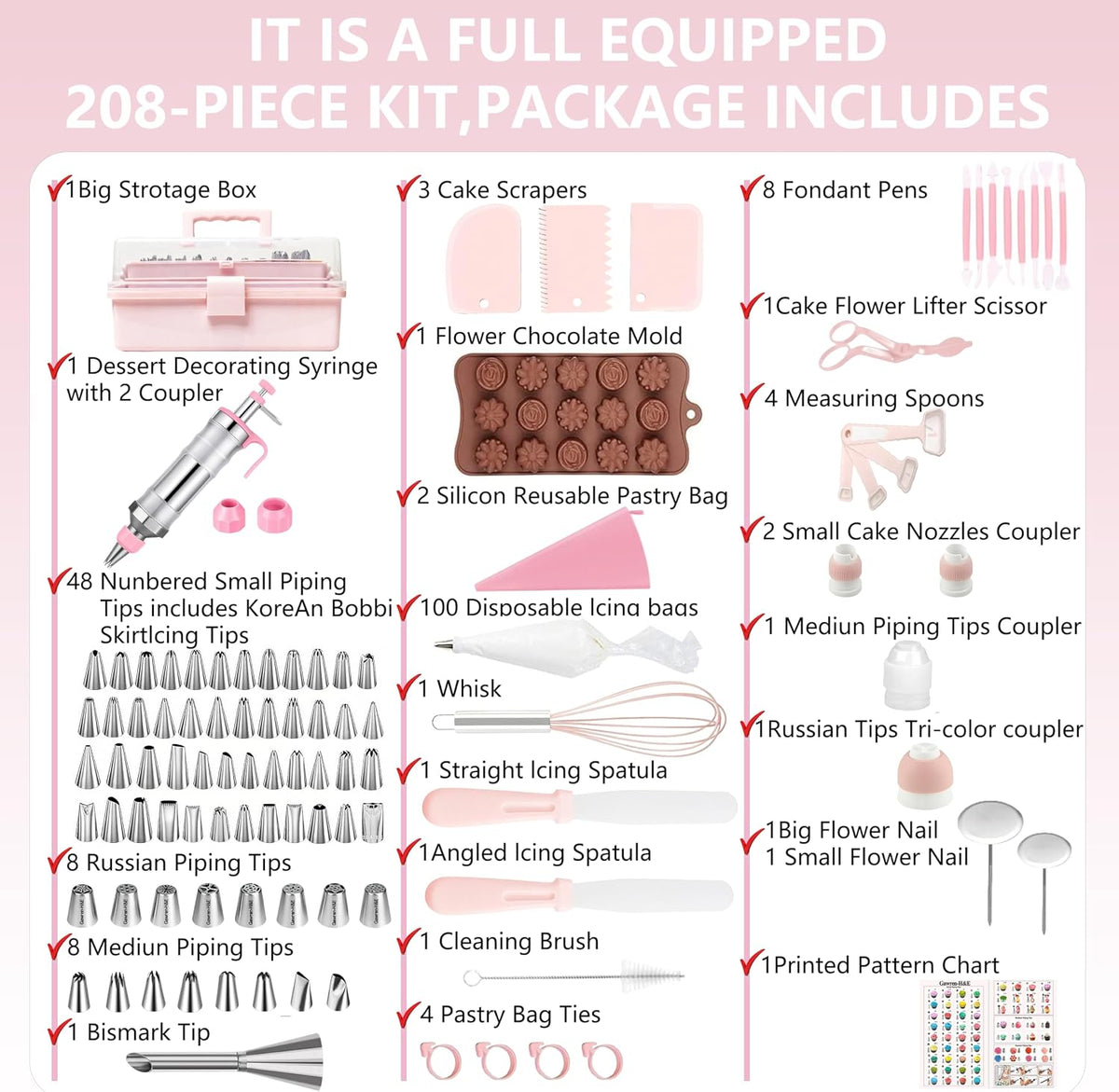 208 PCS Cake Decorating Kit,Baking supplies-Frosting Piping Kit