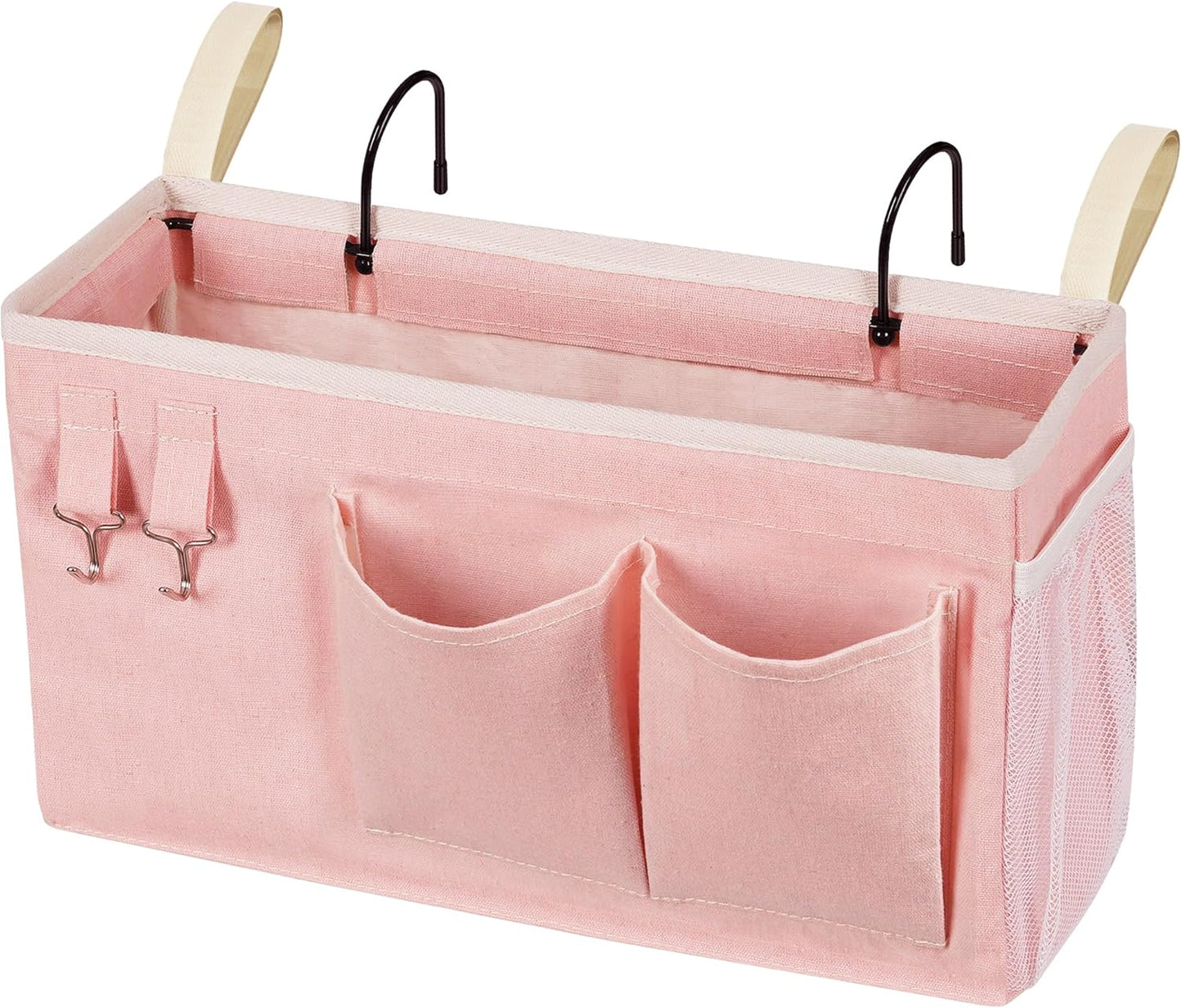 Bedside Caddy/Bedside Storage Bag Hanging Organizer for Bunk and Hospital Beds,Dorm Rooms Bed Rails,Can be Placed Glasses,Books,Mobile Phones,Keys (Light Pink)