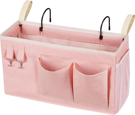 Bedside Caddy/Bedside Storage Bag Hanging Organizer for Bunk and Hospital Beds,Dorm Rooms Bed Rails,Can be Placed Glasses,Books,Mobile Phones,Keys (Light Pink)