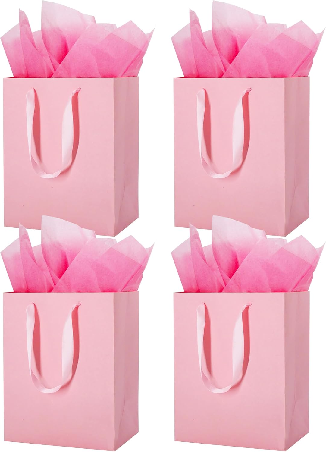 4Pcs Medium Pink Gift Bags With 8 Tissue Paper 8x5x10 Inch
