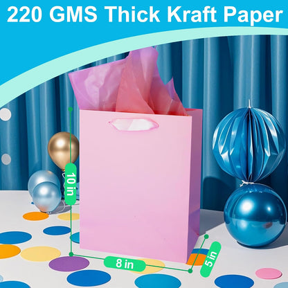 4Pcs Medium Pink Gift Bags With 8 Tissue Paper 8x5x10 Inch