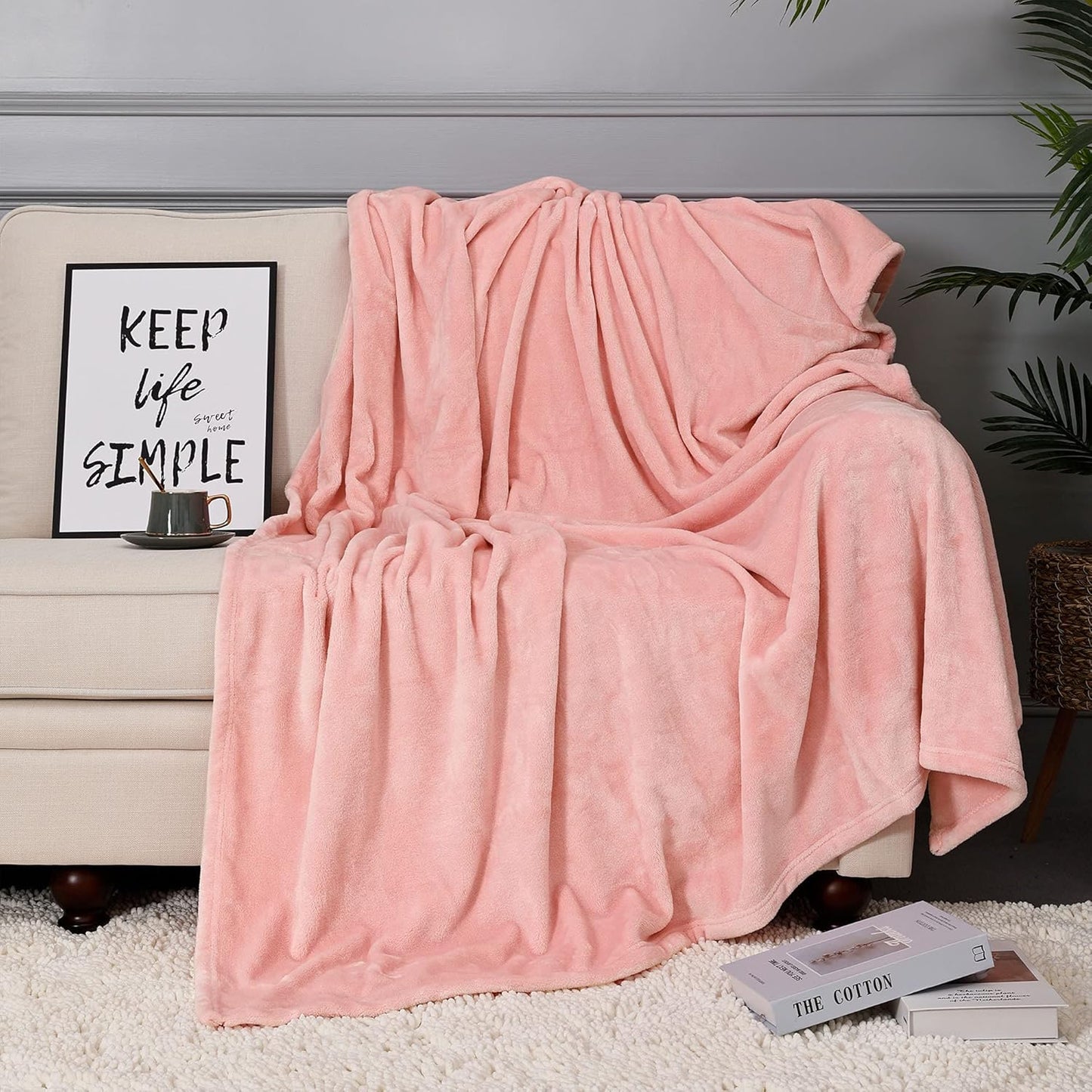 Fleece Blankets, Super Soft Flannel King Size Blanket for Bed, Luxury Cozy Microfiber Plush Fuzzy Blanket,Pink