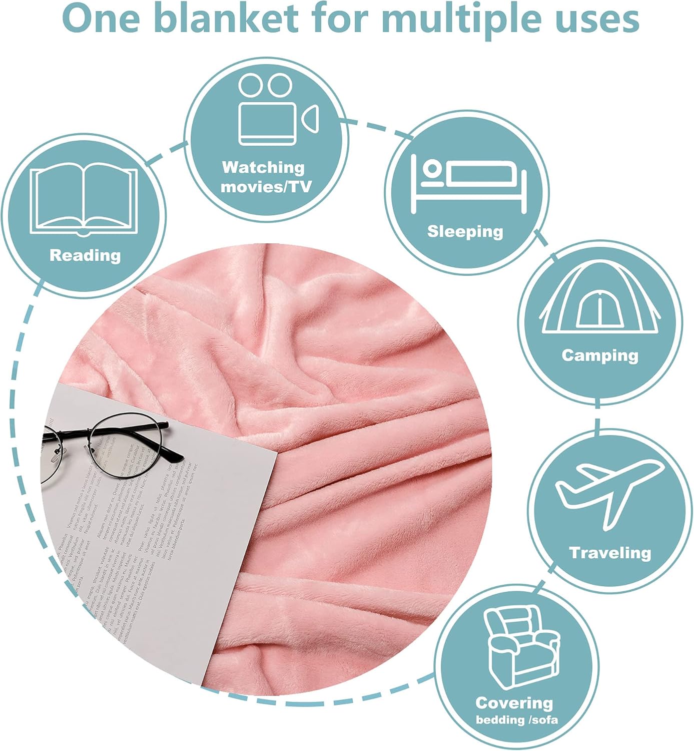 Fleece Blankets, Super Soft Flannel King Size Blanket for Bed, Luxury Cozy Microfiber Plush Fuzzy Blanket,Pink