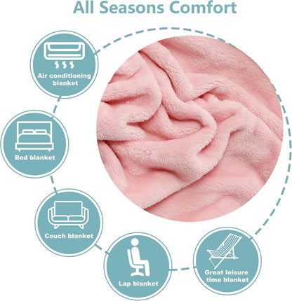 Fleece Blankets, Super Soft Flannel King Size Blanket for Bed, Luxury Cozy Microfiber Plush Fuzzy Blanket,Pink