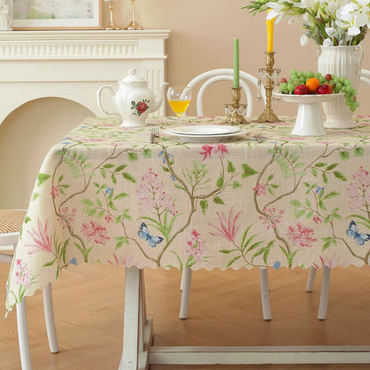 Rectangle Waterproof Tablecloth Linen Textured Table Cloth,Stain and Wrinkle Resistant Washable Fabric Table Cover for Dining, Party, Camping and Outdoor, 52 x 70 Inch, Pink Flower