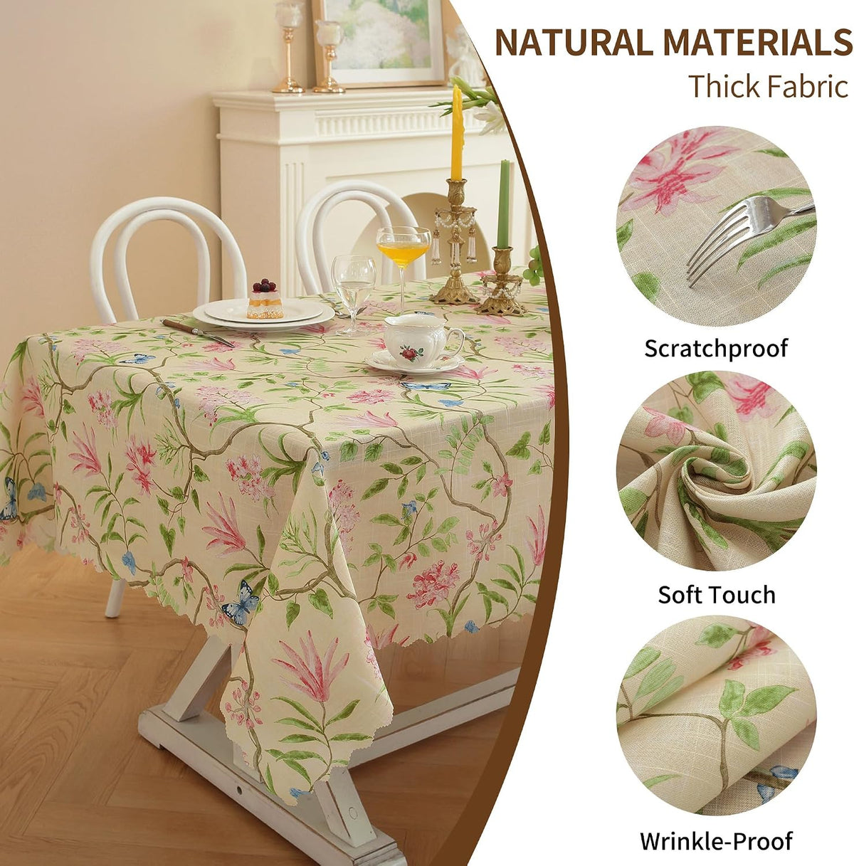 Rectangle Waterproof Tablecloth Linen Textured Table Cloth,Stain and Wrinkle Resistant Washable Fabric Table Cover for Dining, Party, Camping and Outdoor, 52 x 70 Inch, Pink Flower