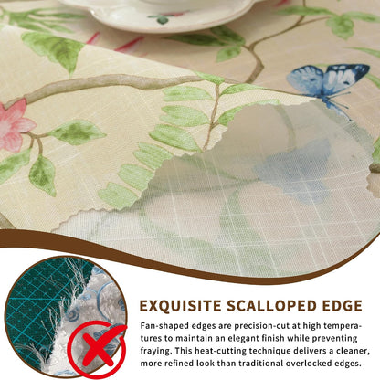 Rectangle Waterproof Tablecloth Linen Textured Table Cloth,Stain and Wrinkle Resistant Washable Fabric Table Cover for Dining, Party, Camping and Outdoor, 52 x 70 Inch, Pink Flower
