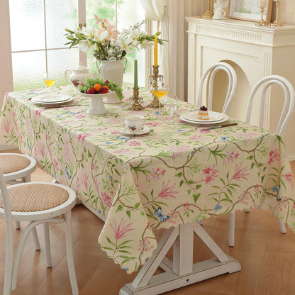 Rectangle Waterproof Tablecloth Linen Textured Table Cloth,Stain and Wrinkle Resistant Washable Fabric Table Cover for Dining, Party, Camping and Outdoor, 52 x 70 Inch, Pink Flower