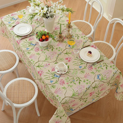 Rectangle Waterproof Tablecloth Linen Textured Table Cloth,Stain and Wrinkle Resistant Washable Fabric Table Cover for Dining, Party, Camping and Outdoor, 52 x 70 Inch, Pink Flower