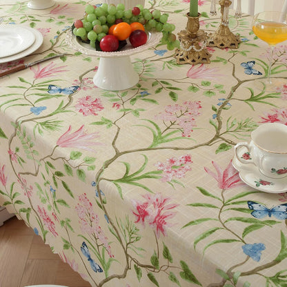 Rectangle Waterproof Tablecloth Linen Textured Table Cloth,Stain and Wrinkle Resistant Washable Fabric Table Cover for Dining, Party, Camping and Outdoor, 52 x 70 Inch, Pink Flower
