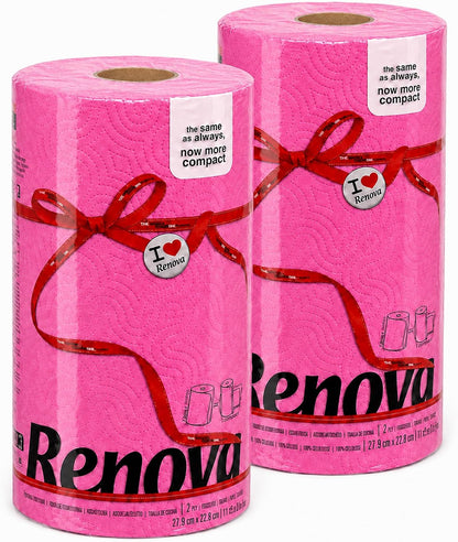 Renova Colored Paper Towel Jumbo Rolls – 2 Ply Sheets for Daily Kitchen Tasks, Strong Absorption, Compact Roll Design, Double-Faced Paper for Versatile Use, 120 Sheets per Roll