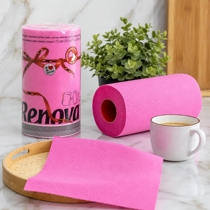Renova Colored Paper Towel Jumbo Rolls – 2 Ply Sheets for Daily Kitchen Tasks, Strong Absorption, Compact Roll Design, Double-Faced Paper for Versatile Use, 120 Sheets per Roll