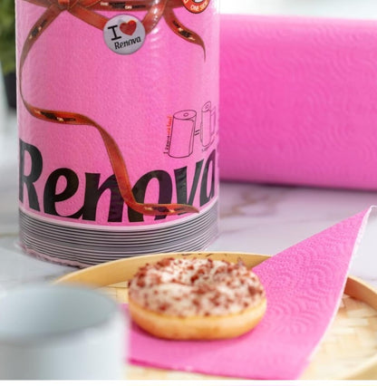 Renova Colored Paper Towel Jumbo Rolls – 2 Ply Sheets for Daily Kitchen Tasks, Strong Absorption, Compact Roll Design, Double-Faced Paper for Versatile Use, 120 Sheets per Roll