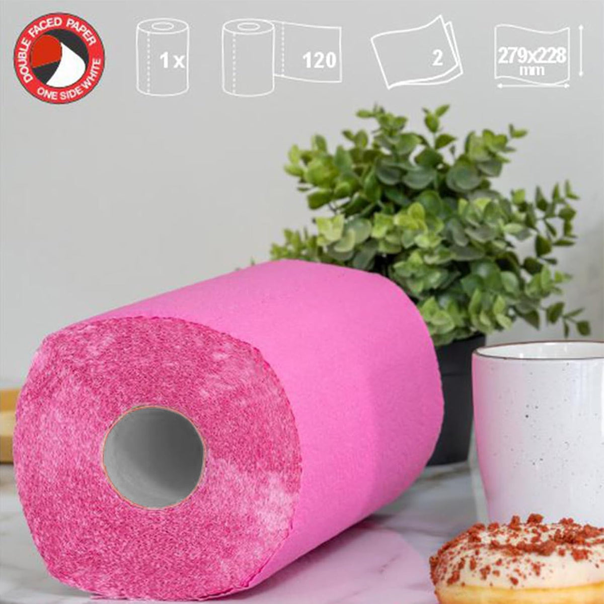 Renova Colored Paper Towel Jumbo Rolls – 2 Ply Sheets for Daily Kitchen Tasks, Strong Absorption, Compact Roll Design, Double-Faced Paper for Versatile Use, 120 Sheets per Roll