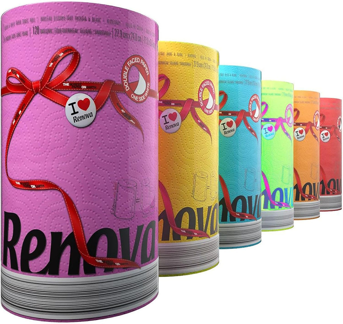 Renova Colored Paper Towel Jumbo Rolls – 2 Ply Sheets for Daily Kitchen Tasks, Strong Absorption, Compact Roll Design, Double-Faced Paper for Versatile Use, 120 Sheets per Roll