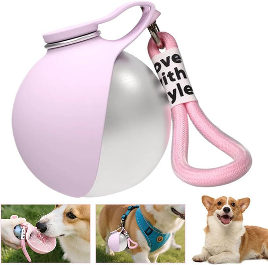 Portable Dog Water Bottle - Foldable Pet Water Bottle for Dogs,2 in 1 Stainless Steel DogWater Dispenser Portable for Small Dog Walking, Hiking & Travel, Leak-Proof & Spill Proof Compact Dogs Travel