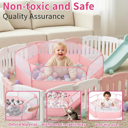 Foldable Ball Pit for Toddlers, Large Pop Up Ball Pits Kids Play Tent Crawl Playpen Ball Pool Playhouse Playpen with Storage Bag, for Boys Girls Dogs Cats Ferrets Indoor Outdoor, Light Pink