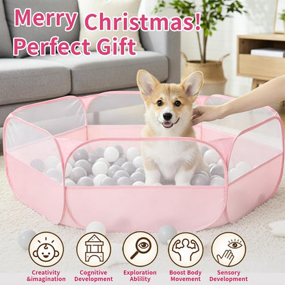 Foldable Ball Pit for Toddlers, Large Pop Up Ball Pits Kids Play Tent Crawl Playpen Ball Pool Playhouse Playpen with Storage Bag, for Boys Girls Dogs Cats Ferrets Indoor Outdoor, Light Pink