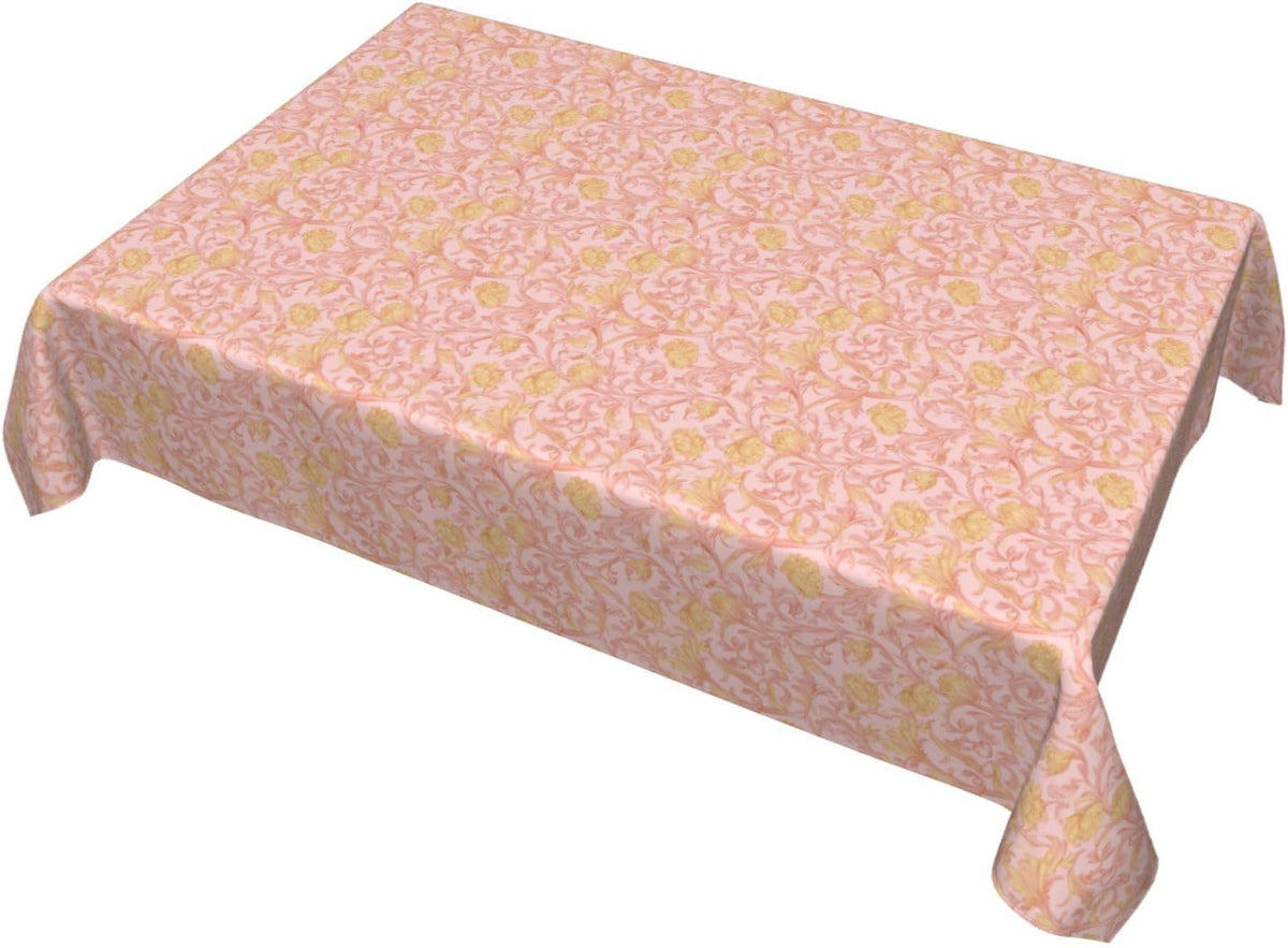 Light Pink Flower Victorian Rectangle Tablecloth, Drop Shapes Table Cloth Dining Table Cover for Kitchen Restaurant Party Buffet Picnic, 52x70 Inch