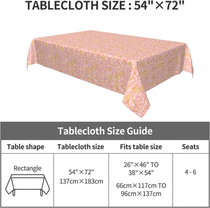 Light Pink Flower Victorian Rectangle Tablecloth, Drop Shapes Table Cloth Dining Table Cover for Kitchen Restaurant Party Buffet Picnic, 52x70 Inch
