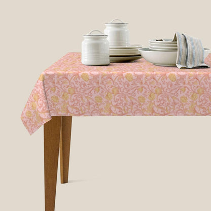 Light Pink Flower Victorian Rectangle Tablecloth, Drop Shapes Table Cloth Dining Table Cover for Kitchen Restaurant Party Buffet Picnic, 52x70 Inch