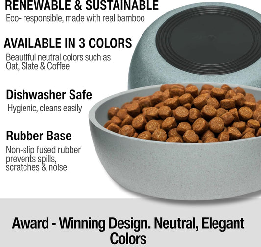 Loving Pets - Dolce Bamboo - Eco-Friendly Pet Bowls & Dishes for Dog, Cats, Puppy Food and Water Bowl -Sustainable and Dishwasher Safe, Made with Real Bamboo (Small, Slate-Grey)