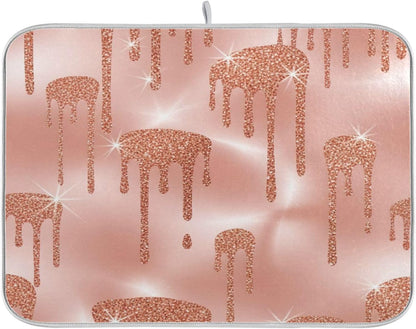 Rose Gold Pink Dishes Drying Mats Cute Quick-dry Print Countertop Heat Pad Kitchen Counter Dishes Mats, 18" x 24"