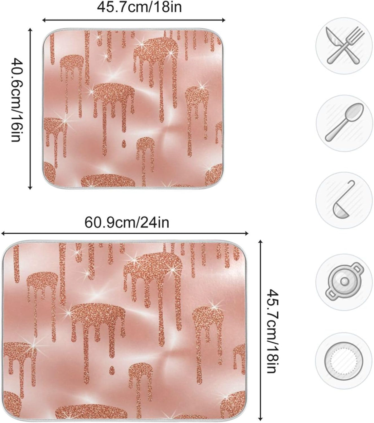 Rose Gold Pink Dishes Drying Mats Cute Quick-dry Print Countertop Heat Pad Kitchen Counter Dishes Mats, 18" x 24"