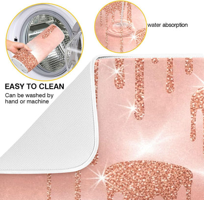 Rose Gold Pink Dishes Drying Mats Cute Quick-dry Print Countertop Heat Pad Kitchen Counter Dishes Mats, 18" x 24"