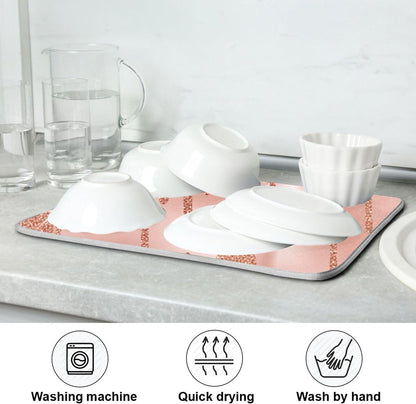 Rose Gold Pink Dishes Drying Mats Cute Quick-dry Print Countertop Heat Pad Kitchen Counter Dishes Mats, 18" x 24"