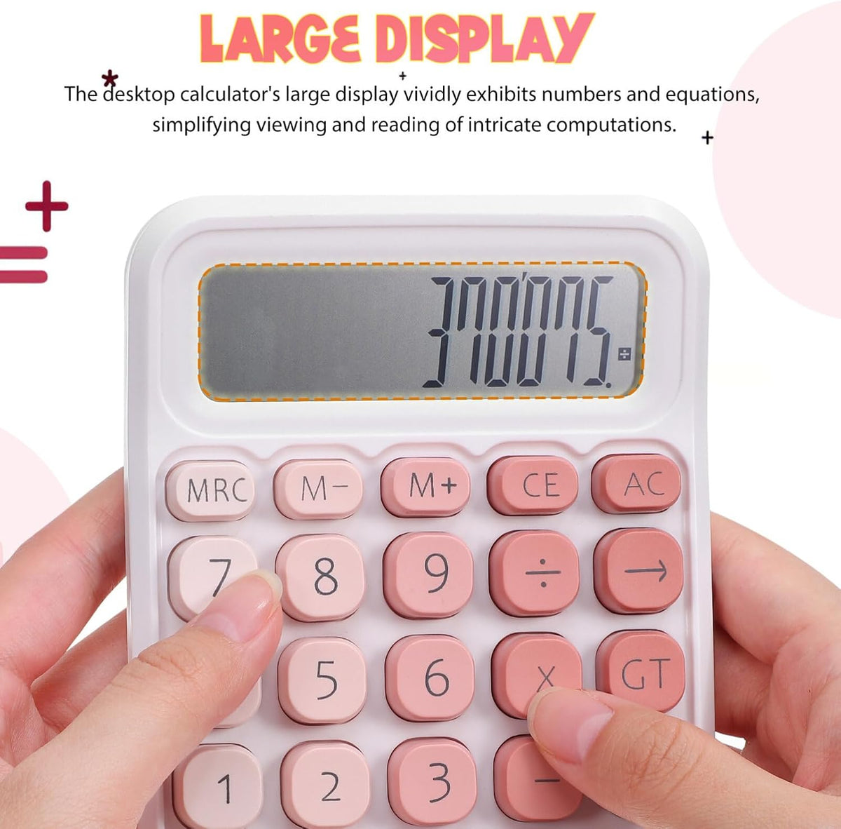 Mechanical Switch Calculator Pink Desktop Calculator with Big Buttons 12 Digits Large LCD Display Aesthetic for Home Office School