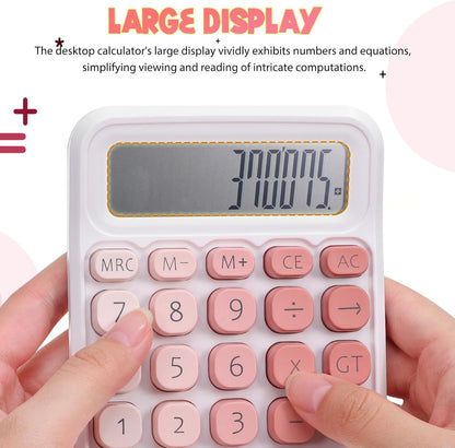 Mechanical Switch Calculator Pink Desktop Calculator with Big Buttons 12 Digits Large LCD Display Aesthetic for Home Office School