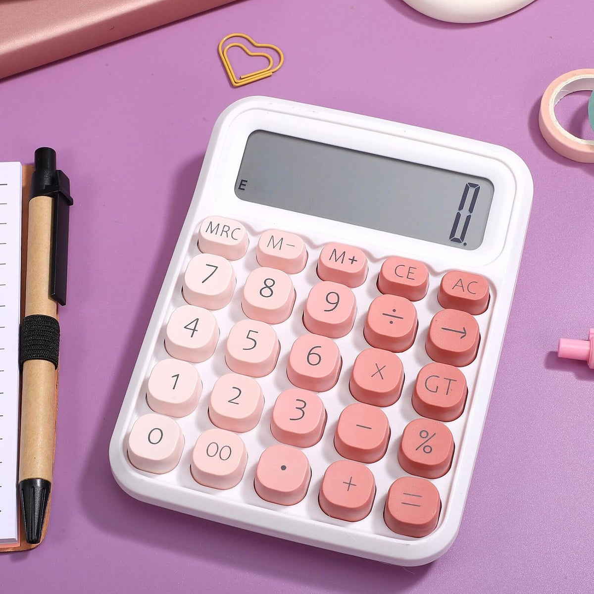 Mechanical Switch Calculator Pink Desktop Calculator with Big Buttons 12 Digits Large LCD Display Aesthetic for Home Office School