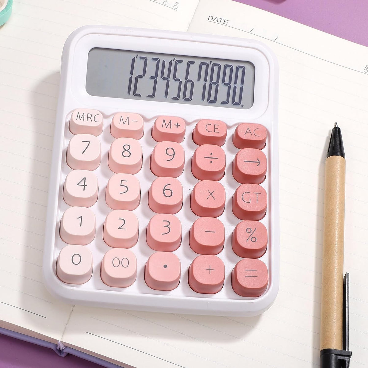 Mechanical Switch Calculator Pink Desktop Calculator with Big Buttons 12 Digits Large LCD Display Aesthetic for Home Office School
