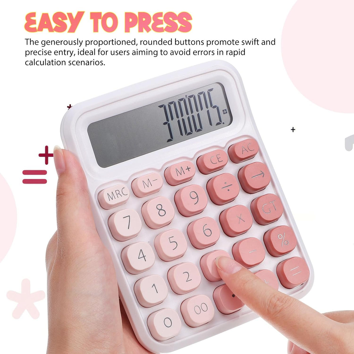 Mechanical Switch Calculator Pink Desktop Calculator with Big Buttons 12 Digits Large LCD Display Aesthetic for Home Office School