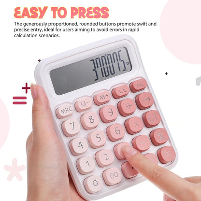 Mechanical Switch Calculator Pink Desktop Calculator with Big Buttons 12 Digits Large LCD Display Aesthetic for Home Office School