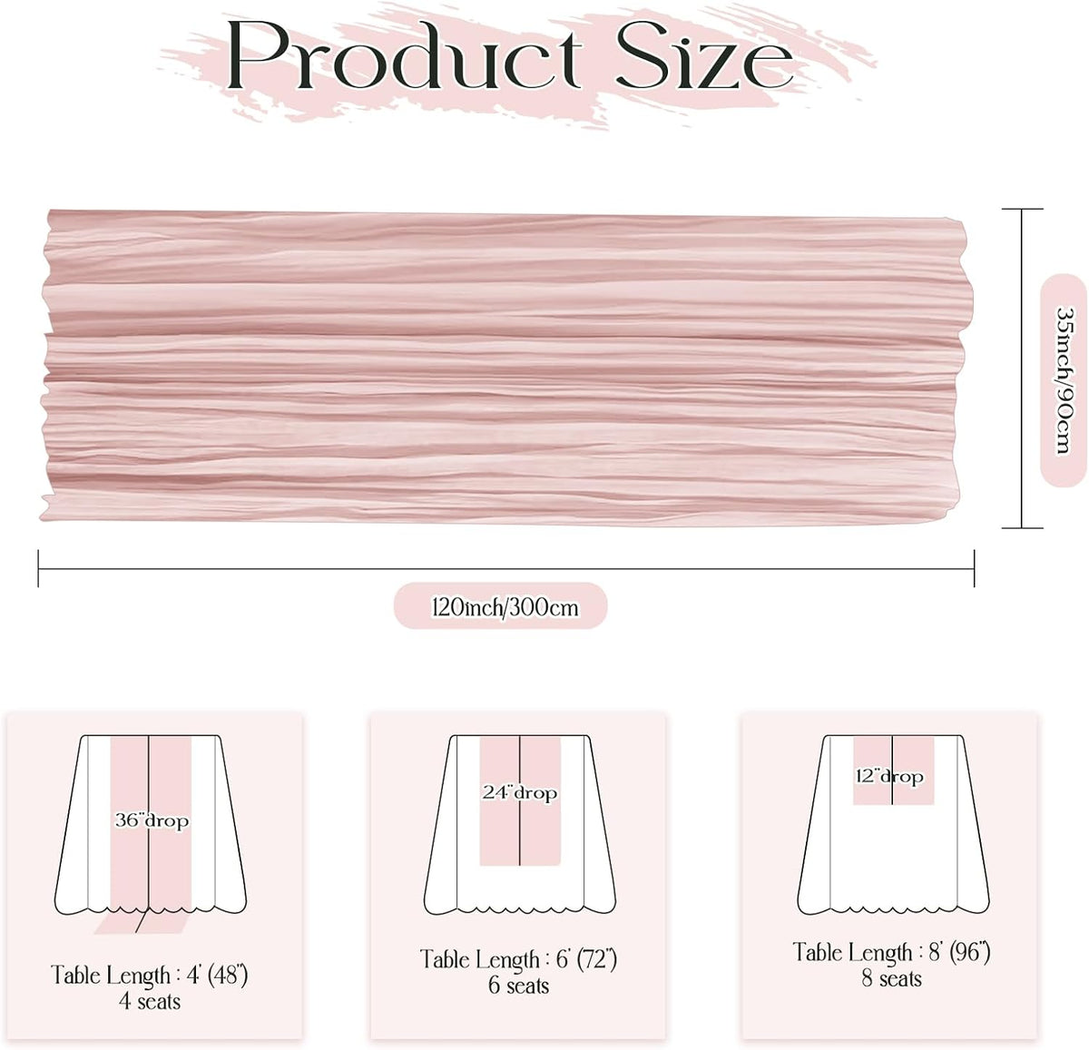 3 Pack Dusty Pink Cheesecloth Table Runner 35" x 120"