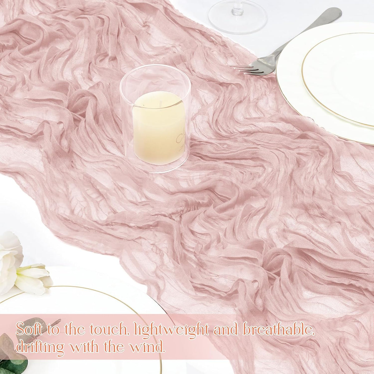 3 Pack Dusty Pink Cheesecloth Table Runner 35" x 120"