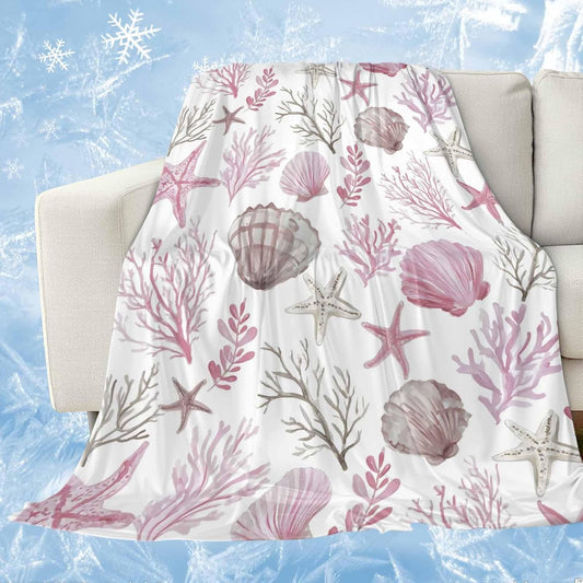 Cooling Blanket for Hot Sleepers, Pink Coastal Lightweight Breathable Summer Blanket, Beach Nautical Starfish Coral Seashells Double-Side Cool Throw Blankets for Sleeping Travel, 30"x40"