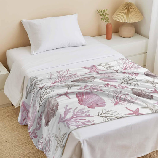 Cooling Blanket for Hot Sleepers, Pink Coastal Lightweight Breathable Summer Blanket, Beach Nautical Starfish Coral Seashells Double-Side Cool Throw Blankets for Sleeping Travel, 30"x40"