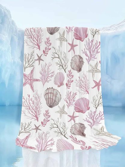 Cooling Blanket for Hot Sleepers, Pink Coastal Lightweight Breathable Summer Blanket, Beach Nautical Starfish Coral Seashells Double-Side Cool Throw Blankets for Sleeping Travel, 30"x40"