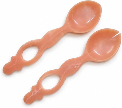 Peach Marble Resin Salad Server Set, 12 Inch Serving Spoon and Fork Set, Decorative Serving Utensils for Salad, Pasta, Fruit & Buffet Serving